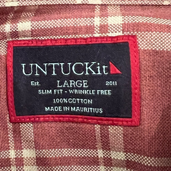 NWOT UNTUCKit Colton Long Sleeve Button Down | Red & Tan | Slim Fit | Size L - Picture 11 of 11